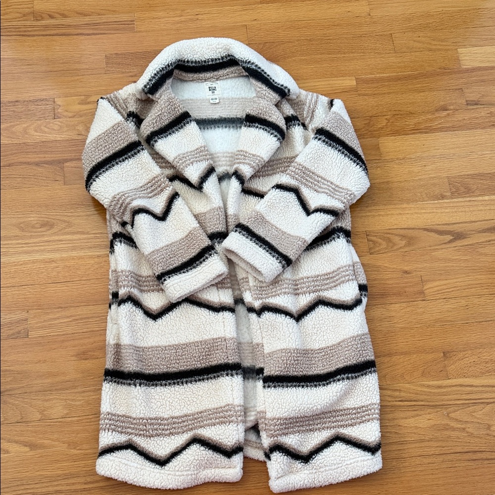 Billabong Women's Striped Sherpa Cardigan in Cream and Black